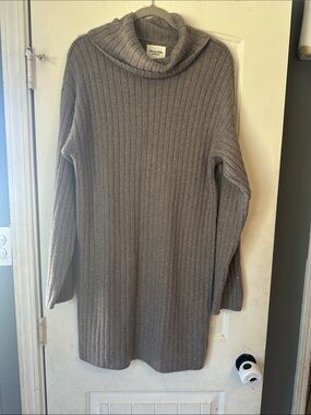 Abercrombie & Fitch Ribbed Cowl Neck Sweater Dress Taupe Brown Size M